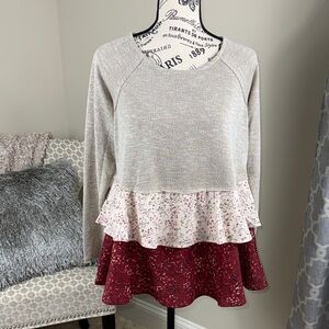 Women's Layered Ruffle Top - Cream and Red